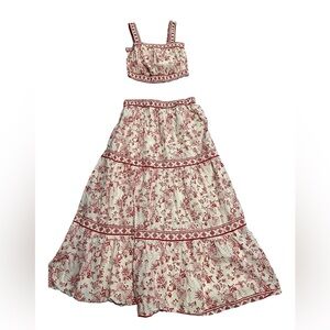 Japna 2 Piece Bohemian Floral Skirt and Top Set 100% Cotton Size Small